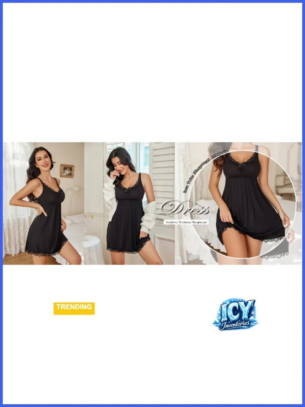 Lace Chemise Nightgown Women Sexy Sleepwear V-Neck Adjustable Straps Modal